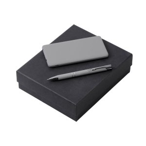 Подарочный набор c ручкой и повербанком 5000 mAh, серый Подарочный набор c ручкой и повербанком 5000 mAh, серый