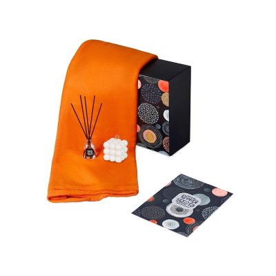 Подарочный набор с пледом, свечой и диффузором, оранжевый