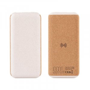 Беспроводное зарядное устройство "Cork Power" 10000 mAh, пластик/пшеничное волокно/пробка, цвет бежевый