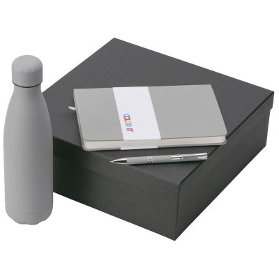 Подарочный набор с блокнотом С2, металлической ручкой и термобутылкой, серый