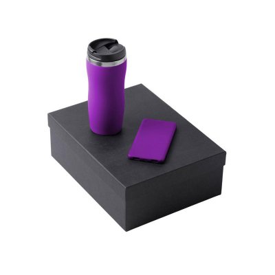 Подарочный набор c вакуумной термокружкой и повербанком С1, фиолетовый