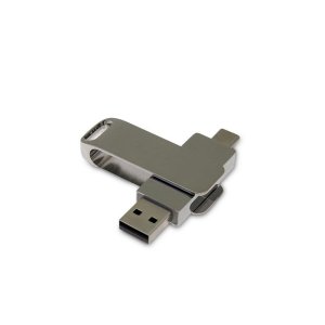 USB-флешка на 32 Гб поворотный механизм 2 в 1, c дополнительным разъемом Type-C с одноцветным металлическим клипом, серебристый USB-флешка на 32 Гб поворотный механизм 2 в 1, c дополнительным разъемом Type-C с одноцветным металлическим клипом, серебристый