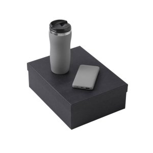 Подарочный набор c вакуумной термокружкой и повербанком С2, серый