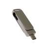 USB-флешка на 16 Гб поворотный механизм 2 в 1, c дополнительным разъемом Type-C с одноцветным металлическим клипом, серый