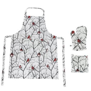 Подарочный набор для кухни"Снегири",хлопок 100%, передник и прихватки