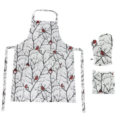 Подарочный набор для кухни"Снегири",хлопок 100%, передник и прихватки