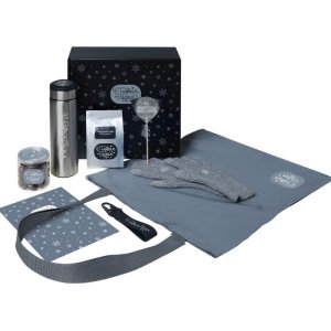 Подарочный набор с перчатками, термосом и чаем, серый Подарочный набор с перчатками, термосом и чаем, серый