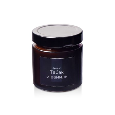 Свеча в стеклянной коричневой банке 200мл, аромат Табак и ваниль, фитиль деревянный