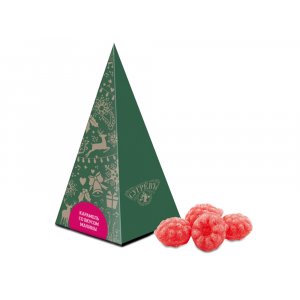 Елка из картона с бронзовым новогодним паттерном с малиновым монпансье, 50 г. Елка из картона с бронзовым новогодним паттерном с малиновым монпансье, 50 г.