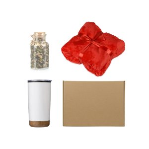 Подарочный набор с пледом, термокружкой и чаем, красный Подарочный набор с пледом, термокружкой и чаем, красный