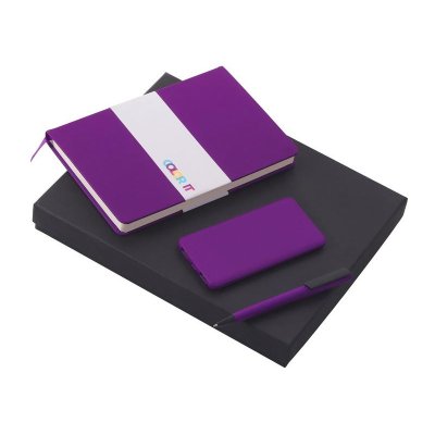 Подарочный набор c блокнотом С2, ручкой и повербанком 5000 mAh, фиолетовый