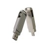 USB-флешка на 16 Гб поворотный механизм 2 в 1, c дополнительным разъемом Type-C с одноцветным металлическим клипом, серебристый