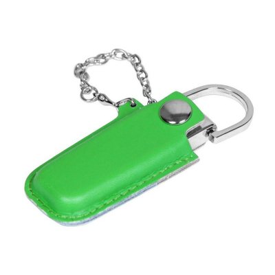 USB 2.0- флешка на 8 Гб в массивном корпусе с кожаным чехлом, зеленый/серебристый