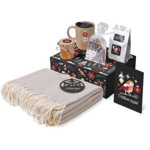Подарочный набор c пледом, кружкой и вареньем, бежевый