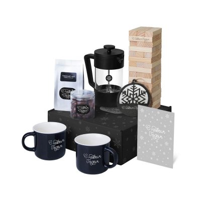 Подарочный набор c френчпрессом, кружками и чаем, черный