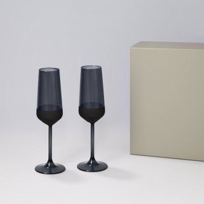Подарочный набор 2 бокала для шампанского Black Edition в серой коробке