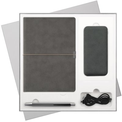Подарочный набор In Velour, серый (ежедневник, ручка, аккумулятор)