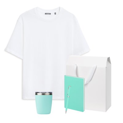 Набор с одеждой RUST (футболка, термокружка, ежедневник, ручка), мятный/аква, M/L