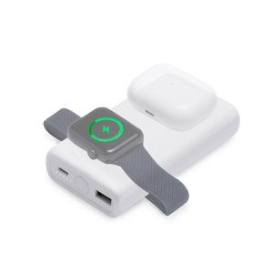 Внешний беспроводной аккумулятор 2-в-1 с функцией зарядки Apple Watch, QC/PD AtomIQ, 10000 мАч, белый Внешний беспроводной аккумулятор 2-в-1 с функцией зарядки Apple Watch, QC/PD AtomIQ, 10000 мАч, белый