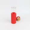 Бутылка стеклянная с силиконовой манжетой и бамбуковой крышкойGlass , красный