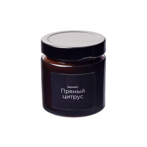 Свеча в стеклянной коричневой банке 200мл, аромат Пряный цирус, фитиль деревянный