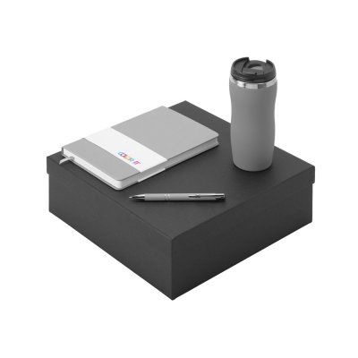 Подарочный набор с блокнотом С2, металлической ручкой и термокружкой, серый