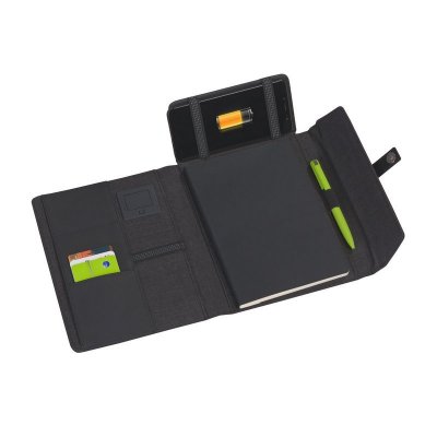 Папка А5 с беспроводным зарядным устройством 4000 mAh и блокнотом softtouch, цвет черный