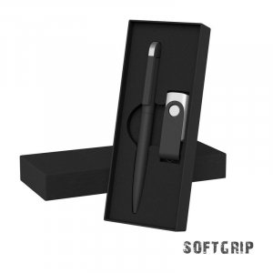 Набор ручка + флеш-карта 16 Гб в футляре,покрытие softgrip, цвет черный