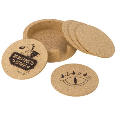 Набор костеров из пробки на подставке из пробки Krock (гравировка)