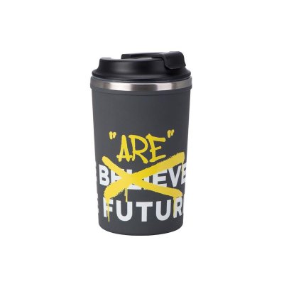 Герметичная термокружка на присоске Kick, 350 мл, серый (уф печать круговая)