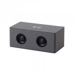Bluetooth колонка "Cool Gray" с двумя динамиками (2х3Вт) и беспроводным зарядным устройством, переработанный пластик (RPET), цвет серый