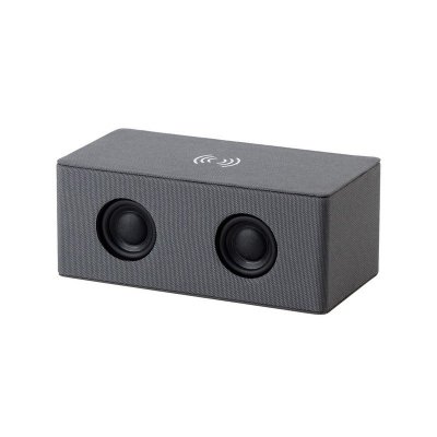 Bluetooth колонка "Cool Gray" с двумя динамиками (2х3Вт) и беспроводным зарядным устройством, переработанный пластик (RPET), цвет серый