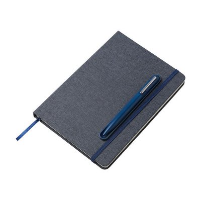 Набор блокнот А5 с магнитным держателем для ручки и подставкой для телефона и металлической шариковой ручкой NotaBene, темно-синий
