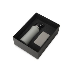 Подарочный набор с бутылкой для воды и повербанком С1, 5000 mAh, серый