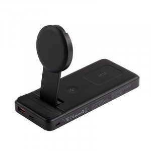 Беспроводная зарядная (20W/15W) станция-пауэрбэнк "Slider" 10000 mAh для смартфонов, наушников, часов, с подвижным зарядным блоком, цвет черный