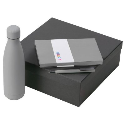 Подарочный набор c блокнотом C1, ручкой и термобутылкой, серый