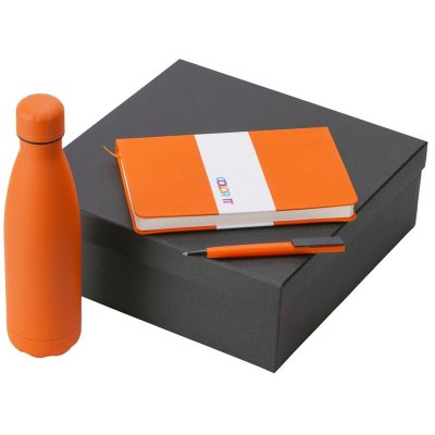 Подарочный набор c блокнотом C2, ручкой и термобутылкой, оранжевый
