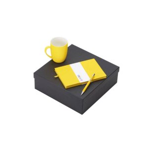 Подарочный набор с блокнотом С1, металлической ручкой и кружкой, желтый
