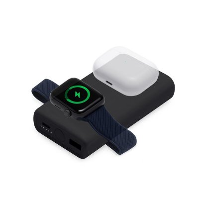 Внешний беспроводной аккумулятор 2-в-1 с функцией зарядки Apple Watch, QC/PD AtomIQ, 10000 мАч, черный