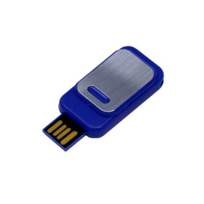 USB 2.0- флешка промо на 32 Гб прямоугольной формы, выдвижной механизм, синий