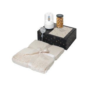 Подарочный набор с пледом, увлажнителем и попкорном, бежевый