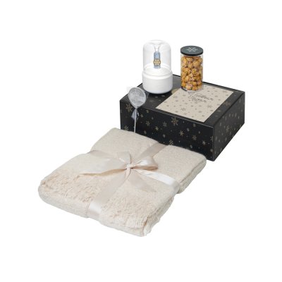 Подарочный набор с пледом, увлажнителем и попкорном, бежевый