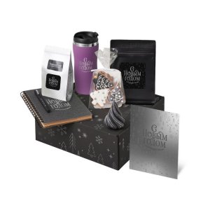 Подарочный набор c термокружкой, чаем, кофе и блокнотом, фиолетовый