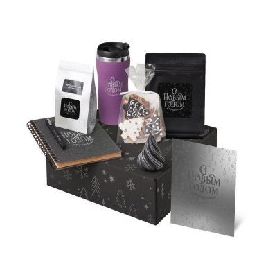 Подарочный набор c термокружкой, чаем, кофе и блокнотом, фиолетовый