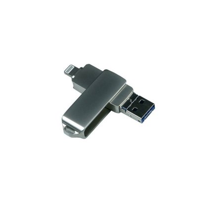 USB 3.0/micro USB/Lightning- флешка на 32 Гб с поворотным механизмом, серебристый