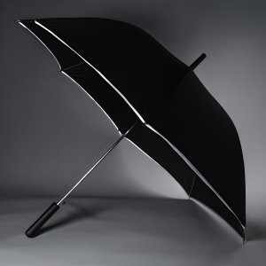 Зонт-трость "Reflect", механический,эпонж, чёрный со светоотражающей окантовкой в чехле с ручкой