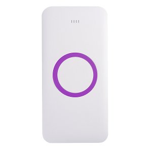 Универсальный аккумулятор с функцией беспроводной зарядки SATURN,белый с фиолетовым,15х7,3х1