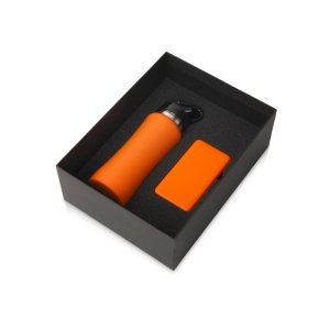 Подарочный набор с бутылкой для воды и повербанком С1, 5000 mAh, оранжевый Подарочный набор с бутылкой для воды и повербанком С1, 5000 mAh, оранжевый