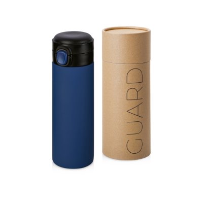 Вакуумная термокружка Waterline c кнопкой Guard, 400 мл, тубус, темно-синий