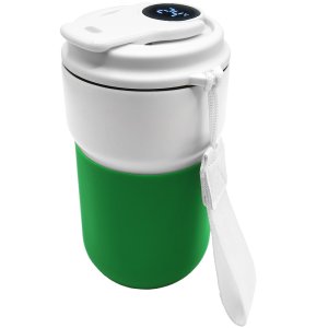 Термокружка вакуумная герметичная с дисплеем Clive To Go, белый/зелёный